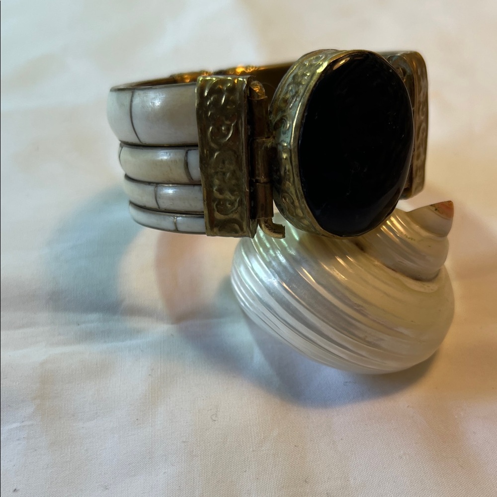 Brass Bone and Black Stone Bracelet